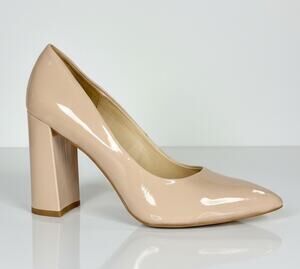 Crown & Ivy Faux Patent Leather Block Heels Pointed Toe Nude Size 11